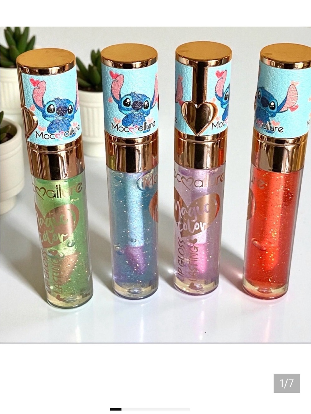 Disney Stitch 4pc Glitter Lip Gloss Set lightly scented high gloss brand new